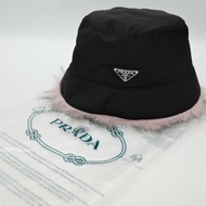 Prada 普拉達 Re-Nylon 黑色尼龍 人造皮草 漁夫帽