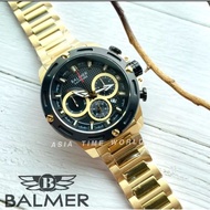 BALMER | 8160G GP-4 Sporty Style Sapphire Glass Black Dial Gold Stainless Steel Bracelet Men's Watch Official Warranty