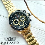 BALMER | 8160G GP-4 Sporty Style Sapphire Glass Black Dial Gold Stainless Steel Bracelet Men's Watch