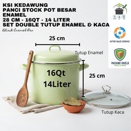 Ksi Kedawung Large Enamel Stock Pot 28cm - 16 Qt - 14 Liter, Double Set Enamel & Glass Lid - Large C