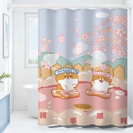 Cute Bathroom Waterproof Shower Curtain Suit Punch-Free Thickened Mildew-Proof Bathroom Curtain Cute Bathroom Shower Partition Curtain