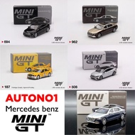 Compilation of Mercedes Benz car models of AMG 190e EQS 580 4MATIC Maybach 1:64 MiniGT scale