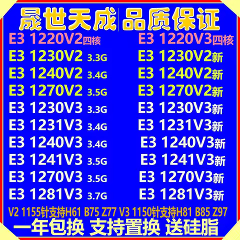 1PCS/LOT E31230V2 1230V3 1231V3 1240V2 1270V2 1241V3 1220V3 1281V3 CPU Xeon Processor E3 v5 Family
