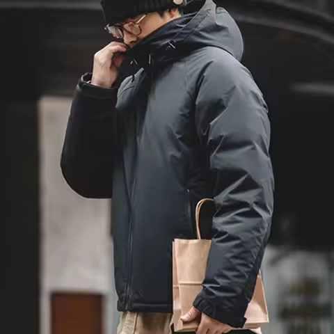 Maden Casual 90% White Duck Down Hooded Jacket Outdoor Windproof Warm Puffer Jacket Thickened Winter