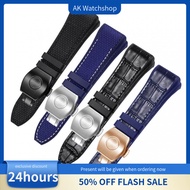 28mm High Quality Nylon Genuine Leather Silicone Watchband Black Blue Folding Buckle Watch Strap Sui