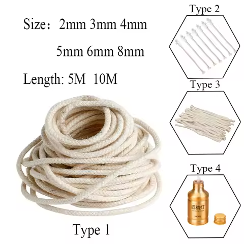 5/10M Long Round Cotton Wicks Burner Alcohol Wick Rope Cotton Wick Round Cotton Kerosene Oil Lamp Wi