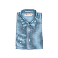 Hazard เสื้อเชิ้ตทำงานแขนยาวลายทาง ผ้า Linen(ลินิน) สีน้ำเงินสลับดำ