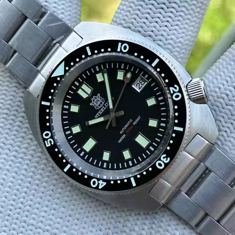 STEELDIVE SD1977 42mm Slim Abalone Men's Diving Mechanical Wristwatch Flat Sapphire Glass NH35 Movem