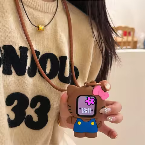 Cute 3D Cartoon Black Brown Kitty Case For Apple Watch Sport 1/2/3/4/5/6/7/8/9st Gen S10 S11 Ultra S