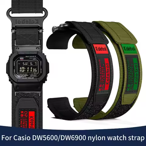 Stainless steel adapter+Velcro nylon strap for Casio DW5600 GW-B5600 GW-M5610 GW-6900 GLX-5600 DLS-5