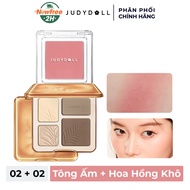 Combo Judydoll Bảng Highlight Và Tạo Khối 4 Màu - 02 Tông Ấm 9g (Mới) + Phấn Má Hồng - 02 Hoa Hồng K