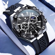 PLAYBOY นาฬิกาสำหรับผู้ชาย นาฬิกาแฟชั่นสปอร์ตกันน้ำ ปฏิทินข้างขึ้นข้างแรม นาฬิกาเรืองแสงแบบมัลติฟังก