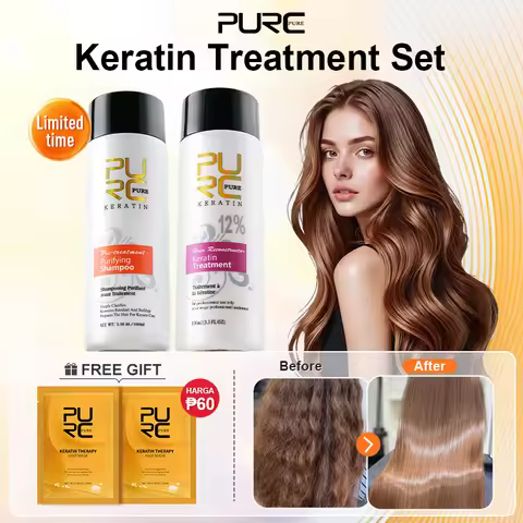 PURC Brazilian Keratin Purifying Shampoo Set Smoothing Straightening Keratin Hair Treatment Repair C