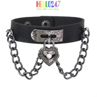 HELLO247 hiphop punk crock heart chain leather bracelet, dusty retro vintage leather bracelet for me