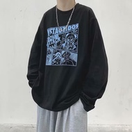 【M-8XL 】Japanese Anime Printed Round Neck Long Sleeved Shirt for Men Casual Anime Loose Oversized Lo