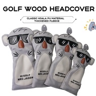 2026 Cute Koala Golf Headcovers, Waterproof PU Leather Wood Covers for Driver 1W 3W 5W & Hybrid UT