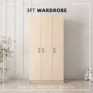 KitchenZ 3FT 3 Door Wardrobe Solid Board with 6 Shelves - HMZ-FN-WD-6001/6021