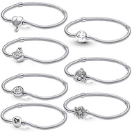 Pan's Eternal Heart Dazzling Fireworks Wreath Chain Buckle Snake Bone Chain Bracelet Snake Bone Chai