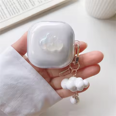 Cute 3D White Cloud Clear Earbuds Earphone Soft Case For Samsung Galaxy Buds Live Buds FE Buds 2 Pro