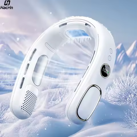 Portable Neck Fan Mini Neck Cooler Bladeless Hanging Neck Fan 4000mAh USB Rechargeable Ice Cooling f