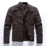 🌈qzqfala666.my🌈 leather jacket2021 Jaket Kulit Lelaki Musim Gugur Musim Sejuk Fashion Berdiri Kerah Jaket Motosikal Lelaki Coat PU Kulit Berkualiti Tinggi