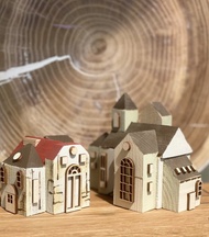 7 件套法國小屋和村莊木製玩具，成人和兒童 DIY 工藝套件