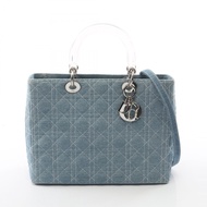 【二手】迪奧 Lady Dior 大 Cannage 兩用手提包 CAJ44561 淺藍色牛仔布 Lady Dior Cannage 兩用托特包 女士