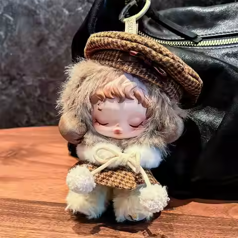 For Skullpanda For Labubu 17cm Clothes Classic Grid Style Dress Cloak Set Beret Clothing Gift