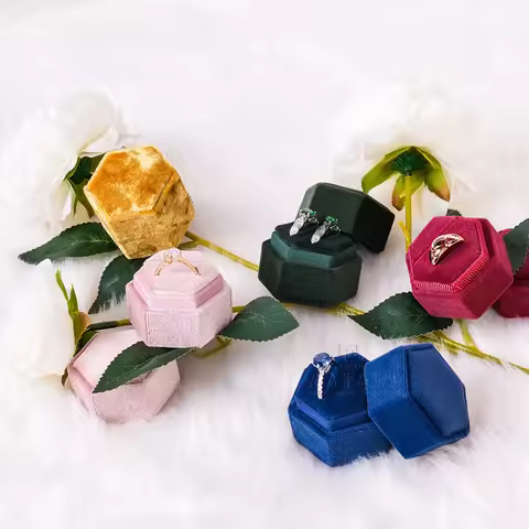 Velvet Ring Box Wedding Hexagonal Jewelry Box Jewelry Packaging Box Jewelry Box Hexagonal Ring Box J