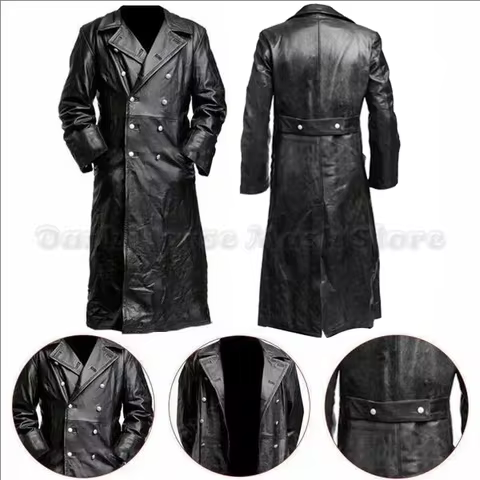 Delta Action Warden cosplay Costume MEN'S GERMAN CLASSIC WW2 MILITARY UNIFORM OFFICER BLACK REAL LEA