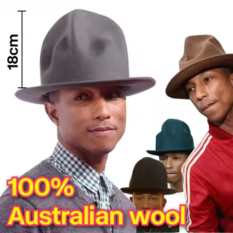 2025 New Winter Pharrell Hat Felt Fedora Hat for Woman Men Hats Black Top Hat Male 100% Australia Wo
