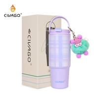 CIVAGO （30oz）แก้วเก็บความร้อนแบบมีหลอดสำหรับเด็กผู้หญิงแก้วมีความจุขนาดใหญ่ สเตนเลส แก้วน้ำเย็นจัด