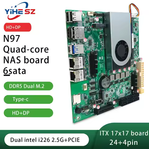 N97/N150 NAS DDR5 Motherboard 6* SATA3.0 Intel I226 2.5G Mini ITX 17x17CM NAS Board 2* M.2 For Soft
