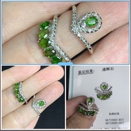 [Certificate] [2 in 1 Ring] Olivine Stone Adjustable Ring (3-4mm-6 beads Silver plated-【证书】[二合一] 橄榄石