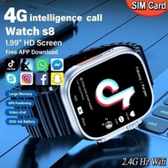 4G Network S8 ultra Sim Card Call Smart Watches Android OS GPS Map 2.08" Screen Heart Rate App install Smart Watch For men