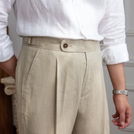 Mr. Lusan Summer 100 Linen Italian Style Naples High Waist Suit Pants Men's Lightweight Breathable Casual Pants Trendy