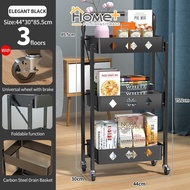 (HOME+) 3 Tier Kitchen Trolley Storage with Handle Folding Kitchen Shelf