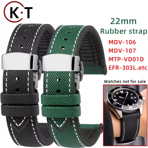 Rubber Strap 22mm Nylon grain Watch Band For Casio MDV-106 MDV-107 mdv106 MTP-VD01D MTP-1374 1375 EF