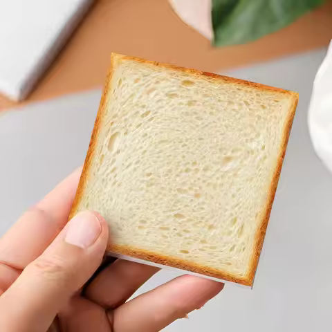 50 page bread shaped sticky note, toast food themed self-adhesive memo, cute memo pad, detachable st