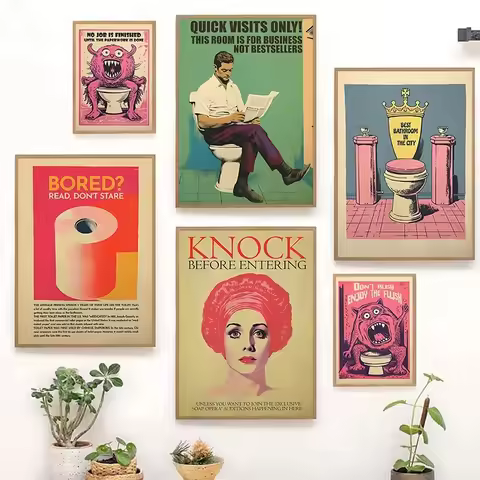 Knock Before Entering/Let It Go/Wash Your Hands Funny Toilet Poster Canvas Painting Retro Wall Art P