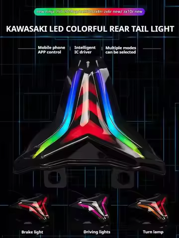 Universal Bluetooth LED Taillight Turn Signals with Multi-Color Modes,Waterproof for Kawasaki Ninja 