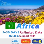 Wefly Africa sim card 3~15 Days unlimited data 4G High Speed Prepaid Sim card / eSim
