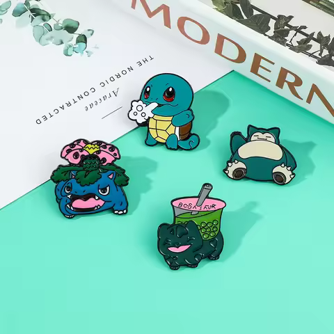 Pokemon Bulbasaur Squirtle Snorlax Metal Badge Anime Cartoon Enamel Brooches Pin for Friend Daily Cl
