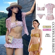 GOODFIGURE BIKINI Fashion Swimsuit Plaid Korean Style 4 Pieces Comfortable To Wear Available In Size