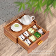 Drawer-Type Milk Tea Acacia Wood Compartment Tea Bag Storage Box Multi-Functional Organizer Box Offi