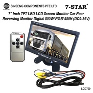 7-STAR* 7" Inch IPS Monitor with 2 BNC/AV/RCA for CCTV Car/Truck/Excavator/Crane Camera (DC9-36V)