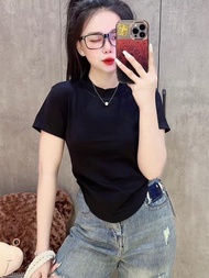 Áo thun nữ Baby tee Cổ Cao vạt bầu tay ngắn trơn 4 màu