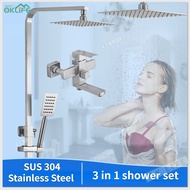 -OKLIFE.SG-304 stainless steel Rainshower With Shower Mixer Set | Stainless Steel Rainshower Shower 