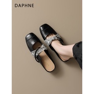 Daphne Elegant Square-Toed Women's Mules 2025 Gaya Perancis Baru Musim Gugur Sandal Tertutup Slip-On
