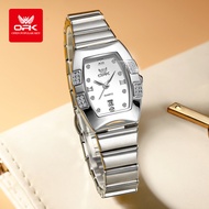 OPK ปฏิทินสายนาฬิกาควอตซ์เหล็กของผู้หญิงพร้อมไฟกลางคืนฝังเพชร